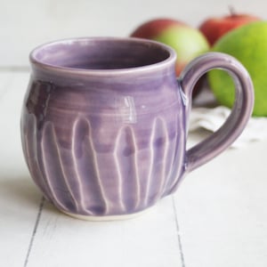 Image of Hand Carved Lilac Stoneware Mug, Unique Pottery Mug, Made in USA