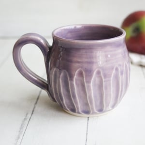 Image of Hand Carved Lilac Stoneware Mug, Unique Pottery Mug, Made in USA