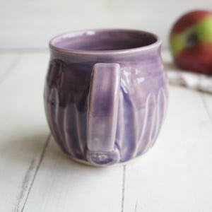 Image of Hand Carved Lilac Stoneware Mug, Unique Pottery Mug, Made in USA