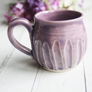 Image of Hand Carved Lilac Stoneware Mug, Unique Pottery Mug, Made in USA