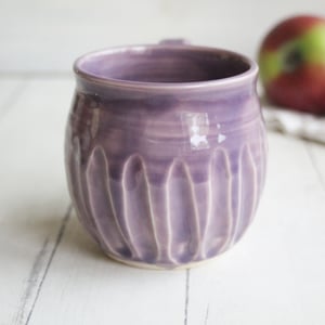 Image of Hand Carved Lilac Stoneware Mug, Unique Pottery Mug, Made in USA