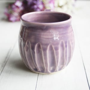 Image of Hand Carved Lilac Stoneware Mug, Unique Pottery Mug, Made in USA