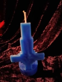 Image 2 of Small Blue Upside Down Cross Candle