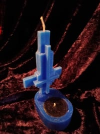 Image 1 of Small Blue Upside Down Cross Candle