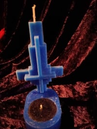 Image 3 of Small Blue Upside Down Cross Candle