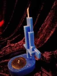 Image 4 of Small Blue Upside Down Cross Candle