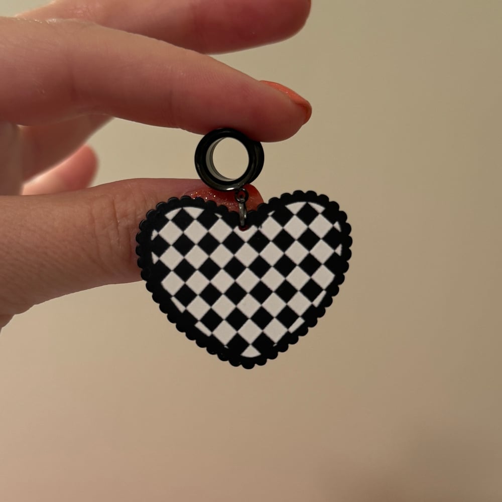 Image of Checkerboard Heart Tunnel Dangles (sizes 2g-2")