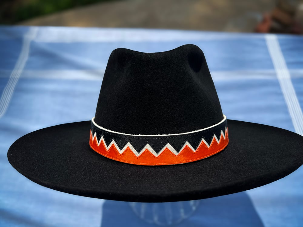 Black + Orange Osage Ribbonwork Hat Band  #3