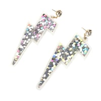 Image 7 of Silver Sequin Glitter Lightning Bolt (Glam Rock Earrings)