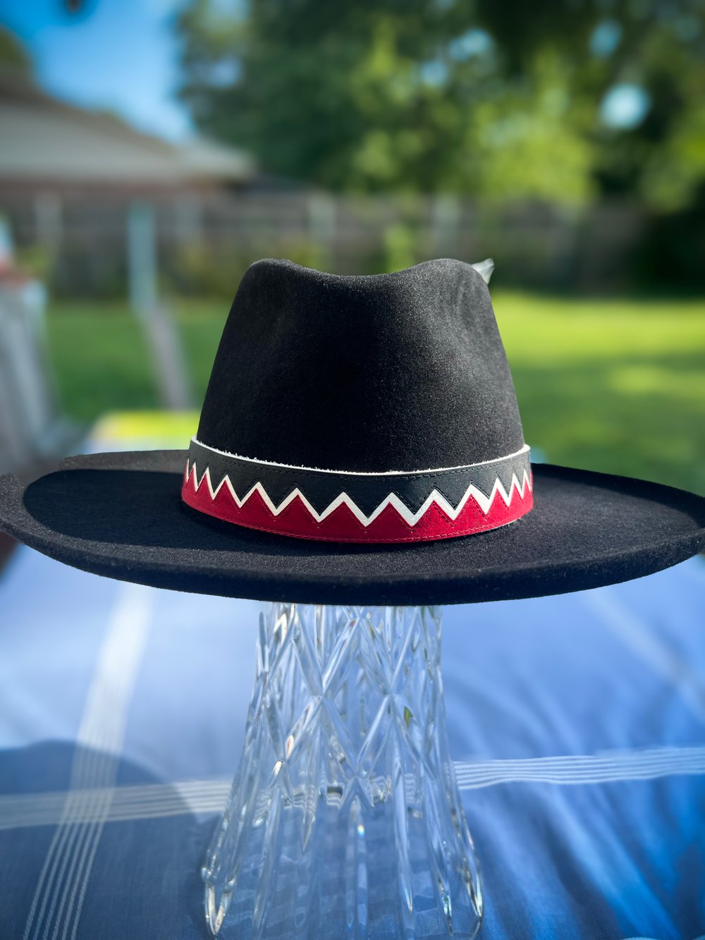 Crimson + Black Osage Ribbonwork Hat Band   #6