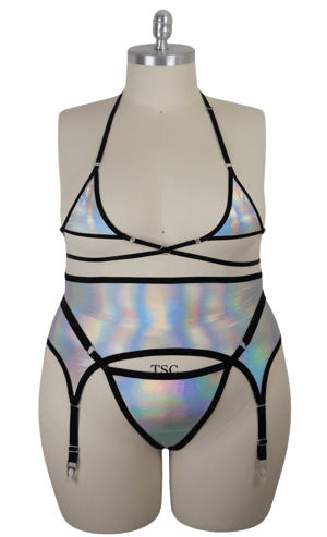 Holographic & Black Micro Bikni Top