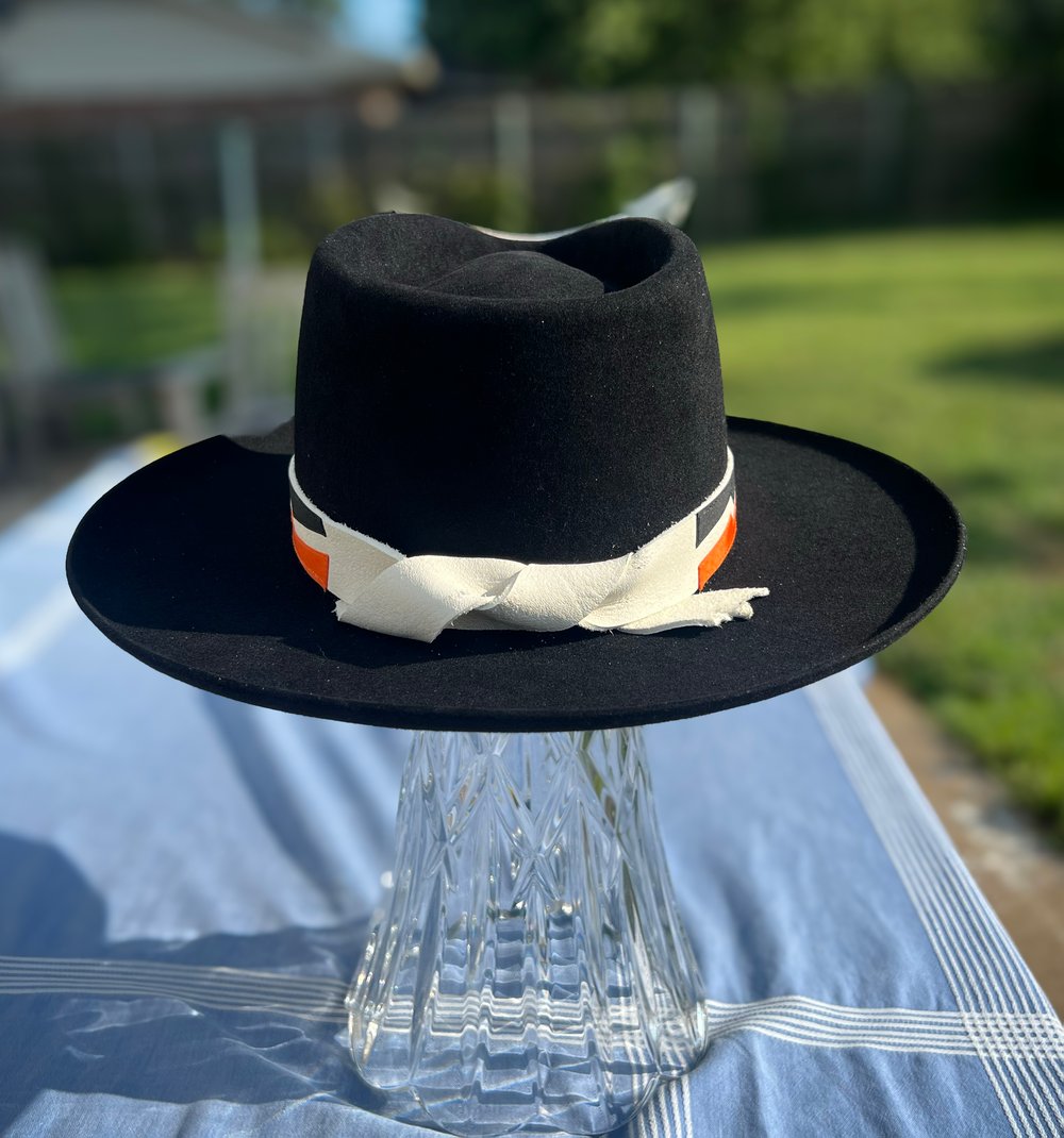 Orange + Black Osage Ribbonwork Hat Band #8