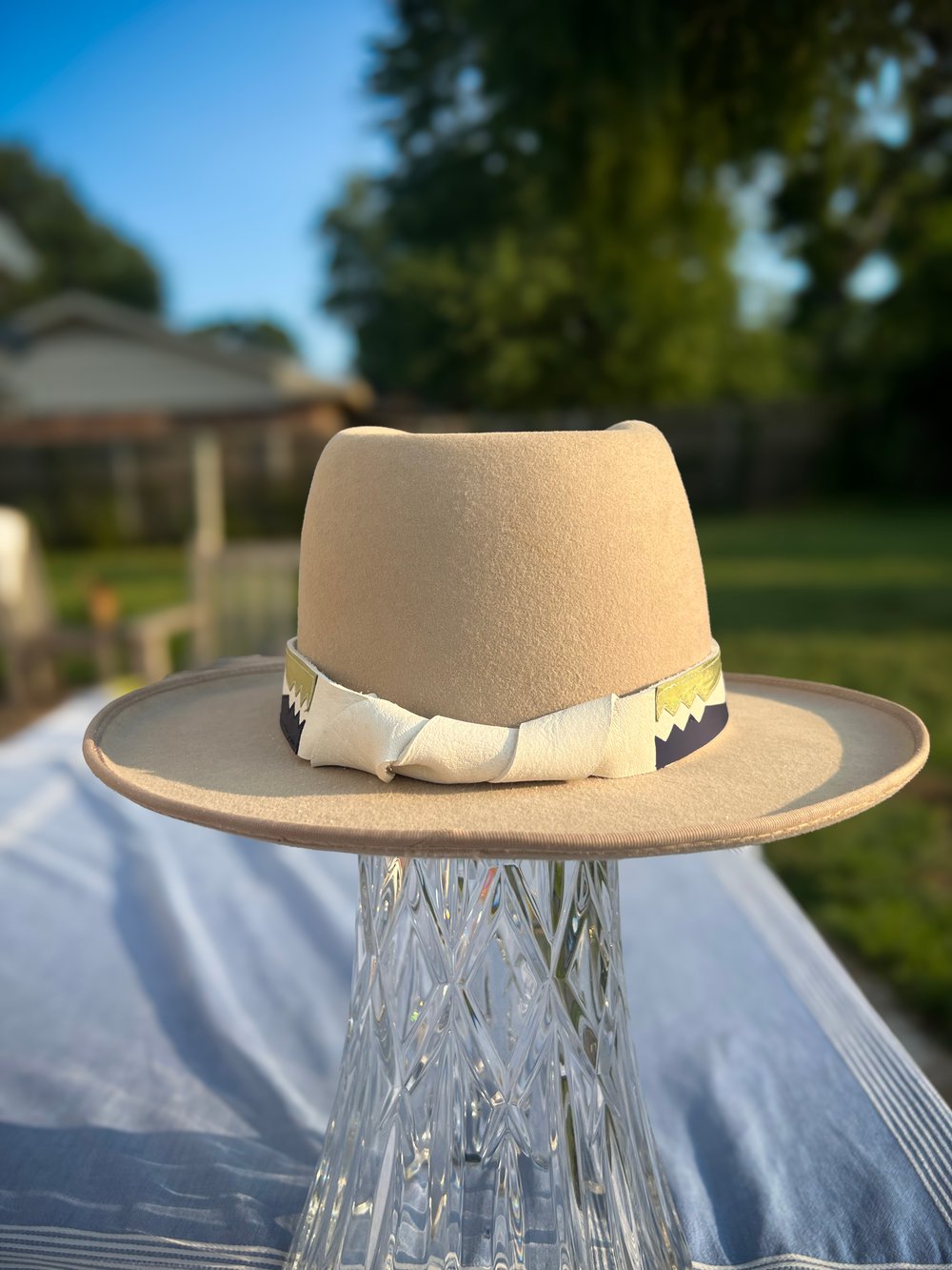 Navy + Sage Osage Ribbonwork Hat Band #13