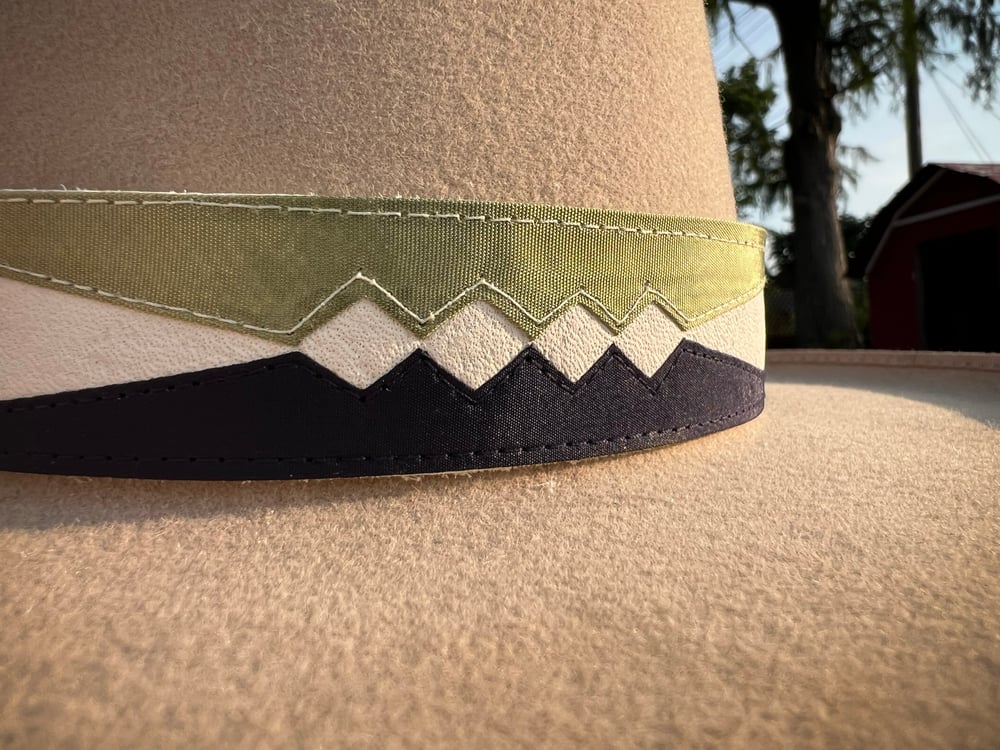 Navy + Sage Osage Ribbonwork Hat Band #13