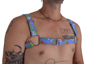 Image 3 of Blue Strawberry Print Bulldog Harness