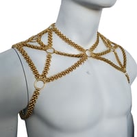 Image 2 of  Burning Man Gold Body Chain, Shoulder Chain Harness, Festival Rave Punk Shoulder Harness