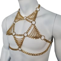 Image 1 of Burning Man Gold Body Chest Chain, Chest Chain Harness for Men, Festival Rave Punk Chest Harness