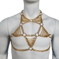 Image 2 of Burning Man Gold Body Chest Chain, Chest Chain Harness for Men, Festival Rave Punk Chest Harness