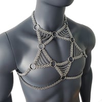 Image 1 of Burning Man Body Chest Chain, Chest Chain Harness for Men, Festival Rave Punk Chest Harness