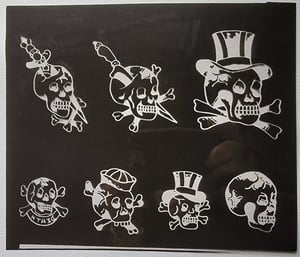 Image of original antique milton zeis rockford skull dagger tattoo flash negative ~8x10
