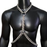 Image 1 of Burning Man Body Silver Rhinestone Chest Chain Harness for Men, Festival Rave Punk Chest Harness