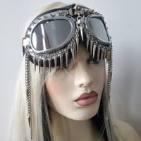 Image 1 of Holographic Rave Streampunk Burning Man Chain Skull Bird Head Spike Costume Cyber Goth Goggles Masqu