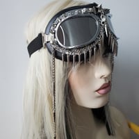 Image 2 of Holographic Rave Streampunk Burning Man Chain Skull Bird Head Spike Costume Cyber Goth Goggles Masqu