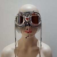 Image 2 of Holographic Rave Streampunk Burning Man Chain Punk Spike Costume Cyber Goth Festival Goggles