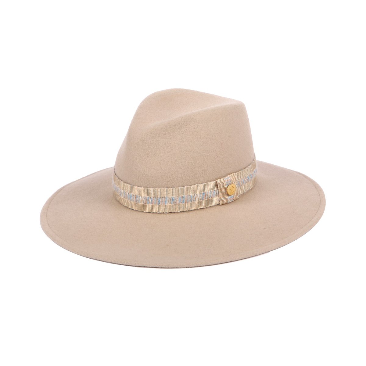 Cream Wide Brim Fedora with Textured Pastel  Band