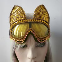 Image 1 of Holographic Gold Rhinestone Cat Goggle,Burning Man Festival Mask Costume Headpiece Cyber Goggles