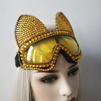 Image 2 of Holographic Gold Rhinestone Cat Goggle,Burning Man Festival Mask Costume Headpiece Cyber Goggles