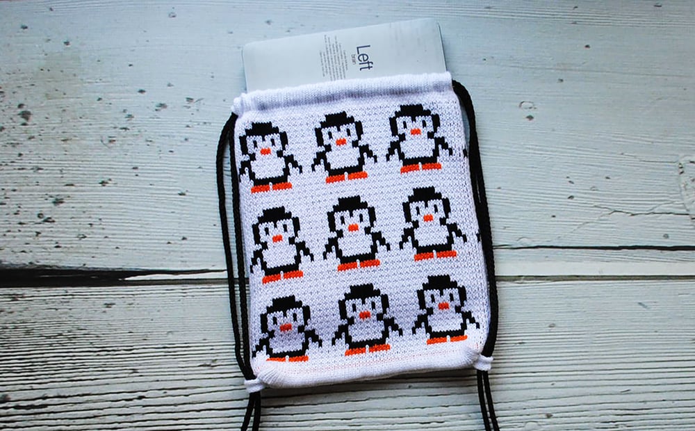 Image of Knitted Drawstring Penguin Backpack