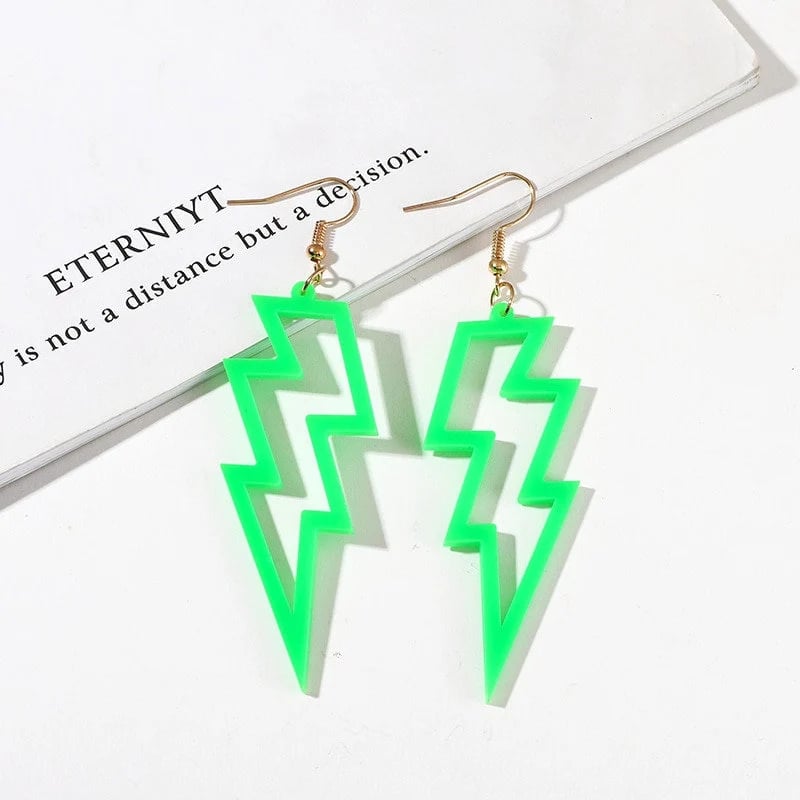 Bowiegallery Acrylic Lightning Bolt Earrings Neon Lightning Bolt Glam Rock Earrings BowieGallery