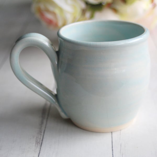 Image of Baby Blue Crackle Mug, 12 Ounce, Handmade Pottery Coffee Cup, Made in USA