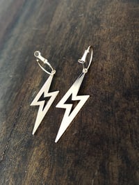 Image 4 of Gold Lightning Bolt Hoop Earrings in Stainless Steel