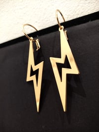 Image 2 of Gold Lightning Bolt Hoop Earrings in Stainless Steel