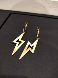 Image 3 of Gold Lightning Bolt Hoop Earrings in Stainless Steel