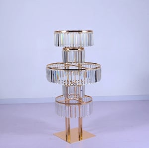 Image of Gold Flower stand Crystal road lead , 5 Ties Wedding  Table 39 inch Centerpieces 