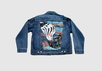 Image 1 of January Girl, Embellished Denim Jacket, Size Medium, Denim Art, Wearable Art