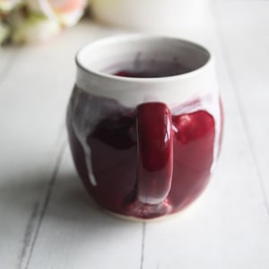 Image of Ox Blood Red and White Glazed Mug, Tea Cup with Warming Lid, Made in USA