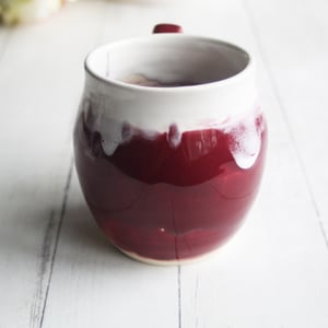 Image of Ox Blood Red and White Glazed Mug, Tea Cup with Warming Lid, Made in USA