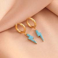 Image 4 of Rhinestone Lightning Bolt Gold Stainless Steel Earrings