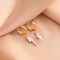 Image 3 of Rhinestone Lightning Bolt Gold Stainless Steel Earrings