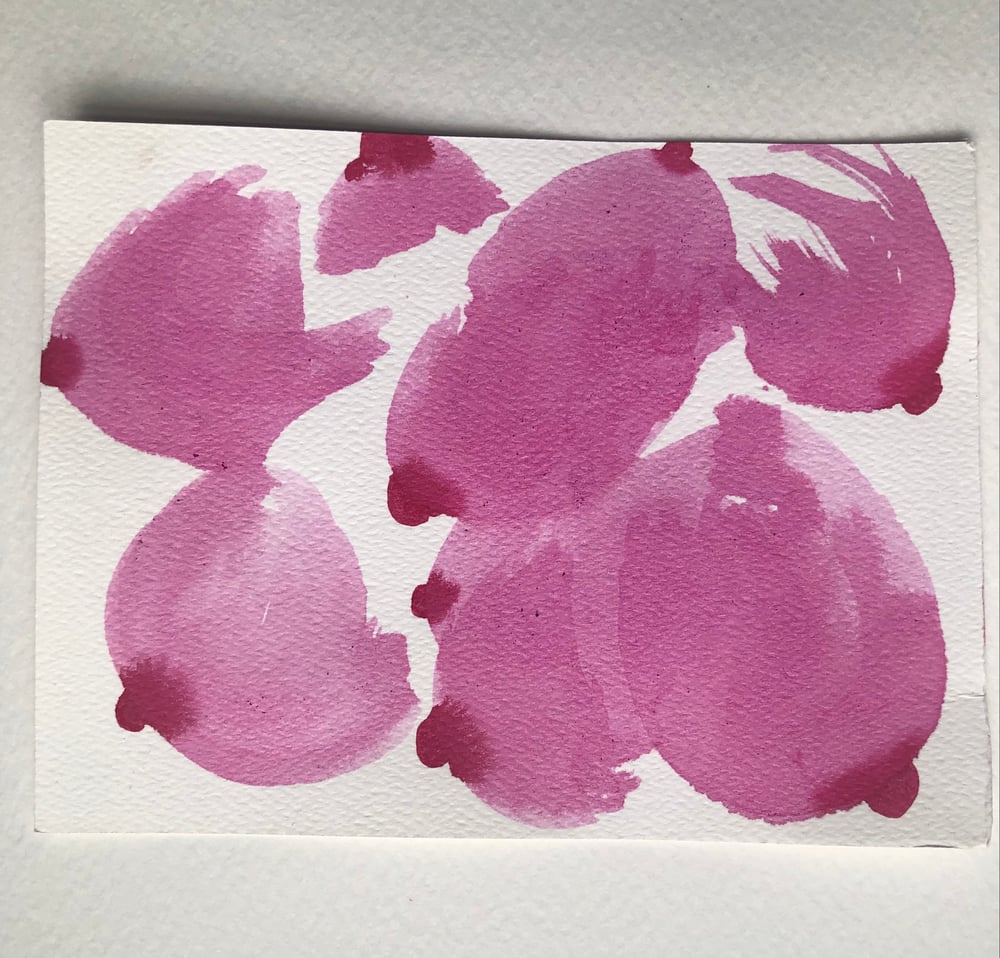 Image of Mini pink boobs painting on paper 