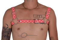 Image 4 of Pink & Peach Checker Bulldog Harness