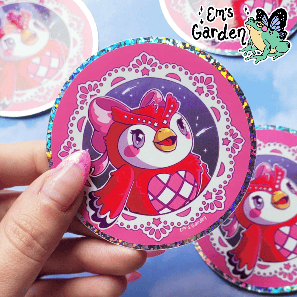 Image of Space Owl | Celestial Red Owlette Round Stardust Sticker