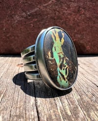 Image 1 of WL&A Handmade Heavy Ingot Cuatro Black Jack Turquoise Ring - Size 12