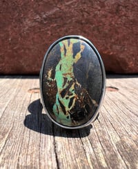 Image 2 of WL&A Handmade Heavy Ingot Cuatro Black Jack Turquoise Ring - Size 12