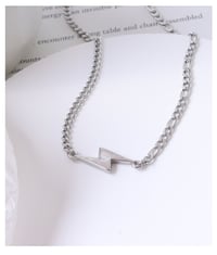 Image 3 of Stainless Steel Seashell Pendant Chain Lightning Bolt Necklace (Silver or Gold)