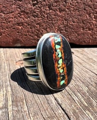 Image 1 of WL&A Handmade Heavy Ingot Cuatro Black Jack Turquoise Ring - Size 11.5 